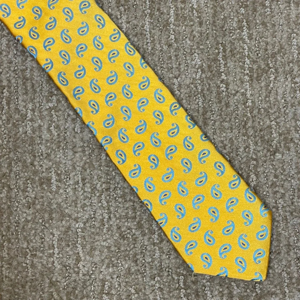 Ted Baker London Silk Tie Mens Yellow Blue Paisley Maximalist Made‎ in USA 61